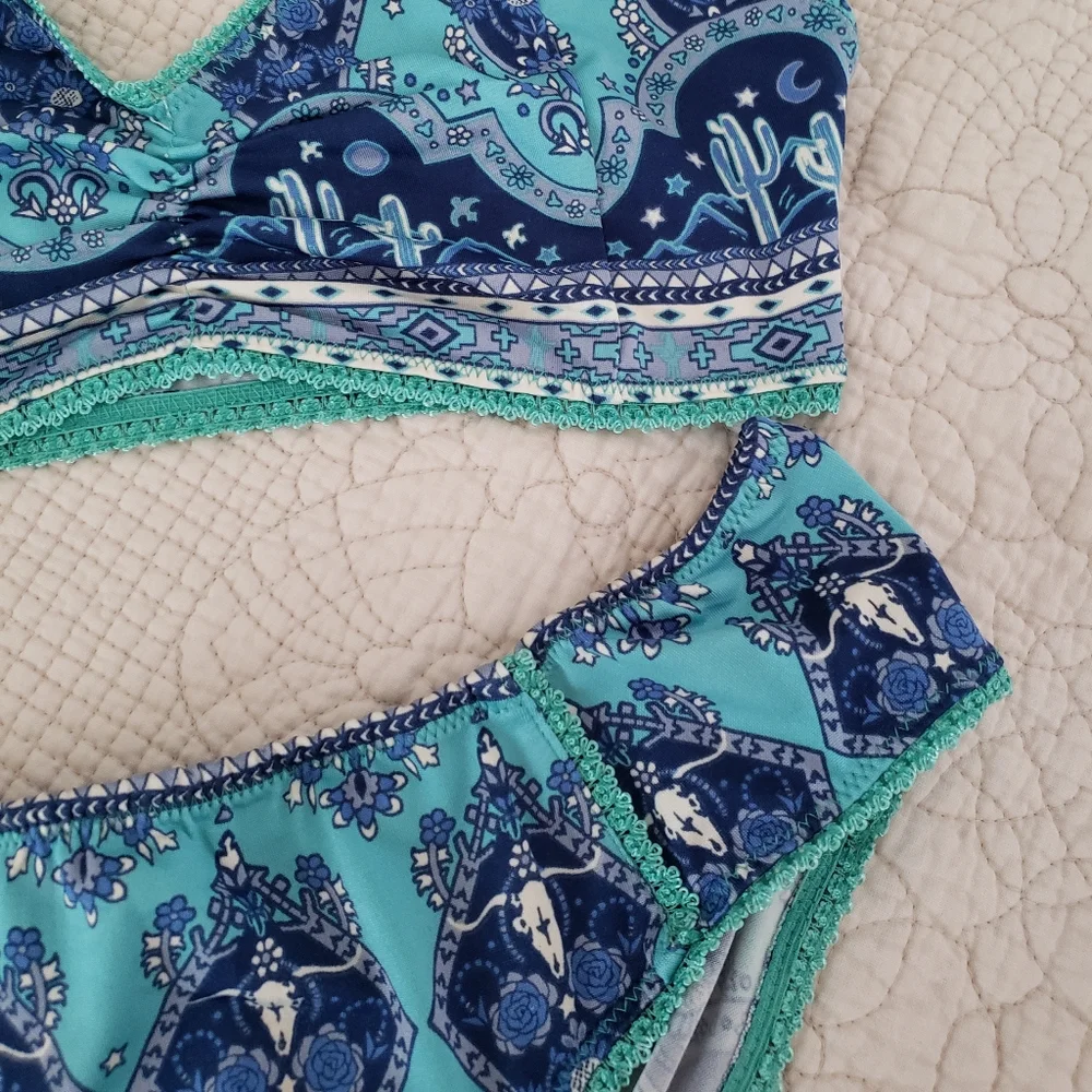 Spell Sunset Road Aqua Bralette + Bloomers SZ L 💙🦄 - Picture 9 of 10